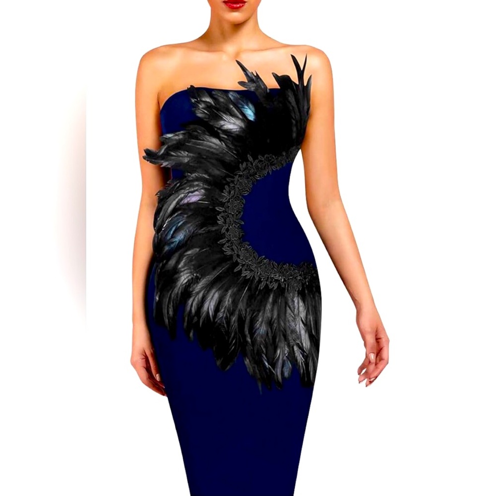 Feathered! Black and SEXY cocktail dress!